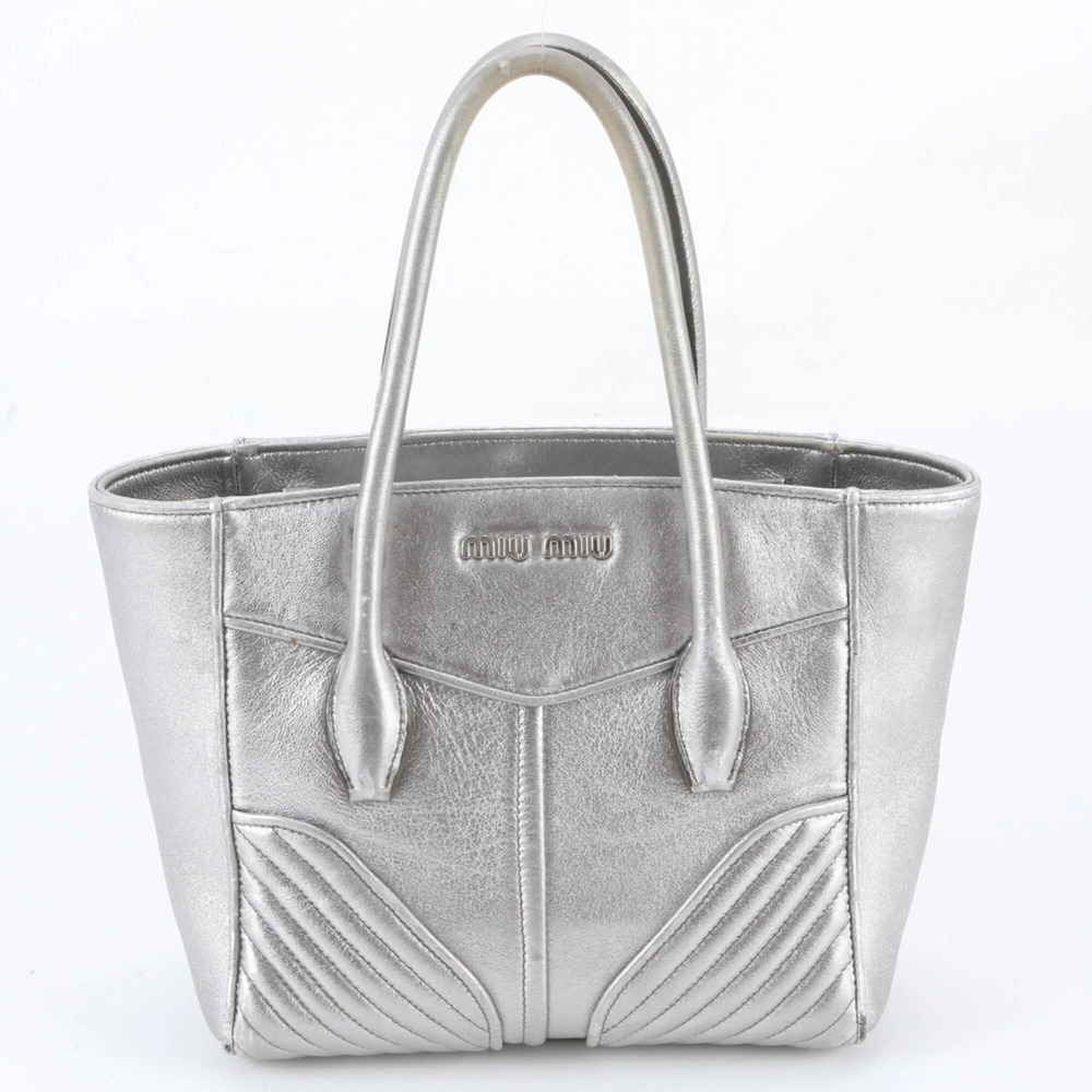 Miu Miu Miu Nappa Biker Leather Tote Bag Shoulder Handbag Silver Women's